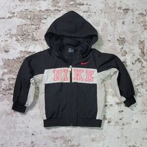 Nike Toddler Windbreaker Jacket 3T Black Pink Spell Out Hooded Lightweight Y2K